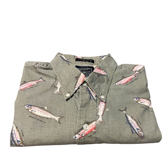 Britches Great Outdoors 90s Vintage Fish Print Button Down Shirt XL - Picture 2 of 13